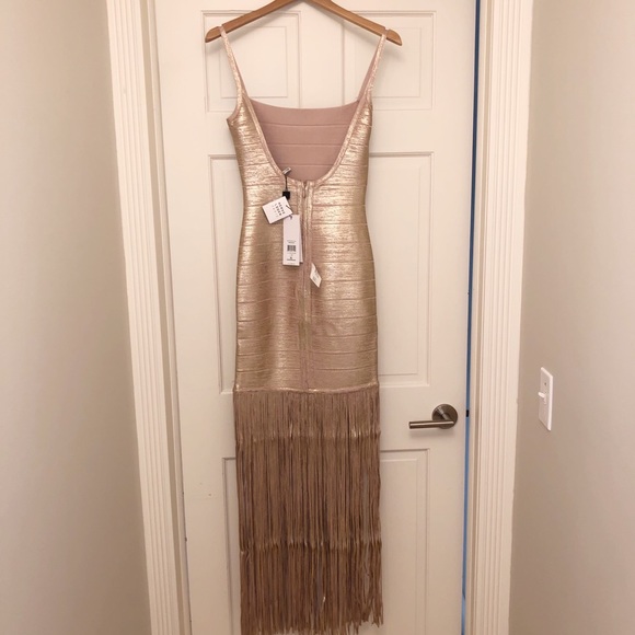 ✖️SOLD✖️Hervé Legér Metallic Gown Rose Gold - Picture 13 of 14